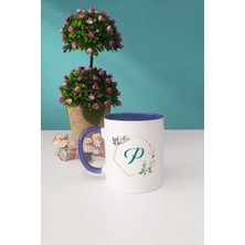 Hedizu Çiçekli P Harfli Kupa Bardak Lacivert