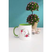 Çiçekli S Harfli Kupa Bardak Yeşil