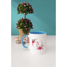 Hedizu Çiçekli B Harfli Kupa Bardak Mavi