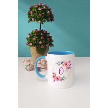 Hedizu Çiçekli O Harfli Kupa Bardak Mavi