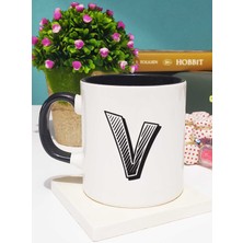 Harf Tasarımlı V Harfli Kupa Bardak Siyah