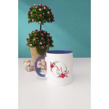 Çiçekli M Harfli Kupa Bardak Lacivert