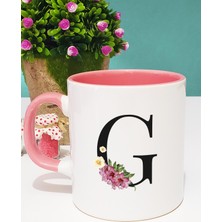 Çiçekli Harf Tasarımlı G Kupa Bardak Pembe