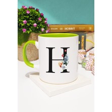 Hedizu Çiçekli Harf Tasarımlı H Kupa Bardak Yeşil