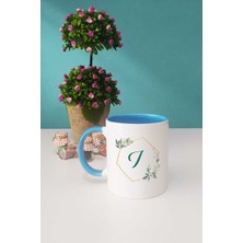 Çiçekli I Harfli Kupa Bardak Mavi