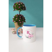 Çiçekli R Harfli Kupa Bardak Mavi