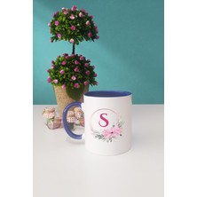  Çiçekli S Harfli Kupa Bardak Lacivert