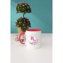 Hedizu Çiçekli R Harfli Kupa Bardak Kırmızı