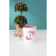 Çiçekli I Harfli Kupa Bardak Pembe