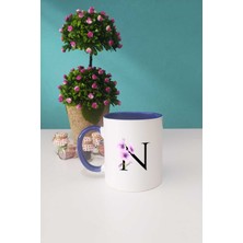 Çiçekli N Harfli Kupa Bardak Lacivert