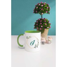 Hedizu Çiçekli J Harfli Kupa Bardak Yeşil