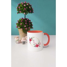 Hedizu Çiçekli L Harfli Kupa Bardak Turuncu