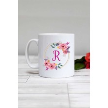 Çiçekli R Harfli Kupa Bardak Beyaz