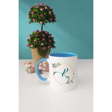Hedizu Çiçekli K Harfli Kupa Bardak Mavi