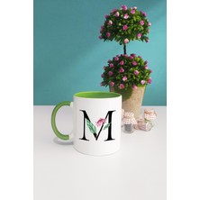 Hedizu Çiçek Desenli M Harfli Kupa Bardak Yeşil