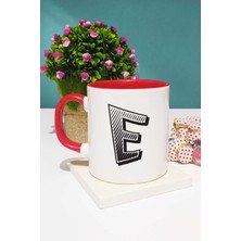 Hedizu Harf Tasarımlı E Harfli Kupa Bardak Kırmızı