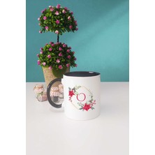 Çiçekli O Harfli Kupa Bardak Siyah