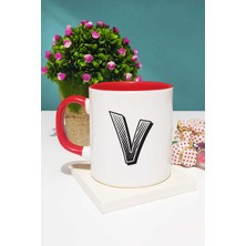 Harf Tasarımlı V Harfli Kupa Bardak Kırmızı