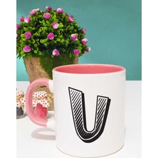 Hedizu Harf Tasarımlı U Harfli Kupa Bardak Pembe
