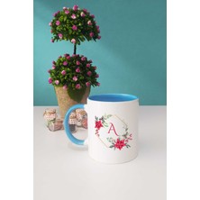 Hedizu Çiçekli A Harfli Kupa Bardak Mavi