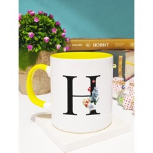 Hedizu Çiçekli Harf Tasarımlı H Kupa Bardak Sarı