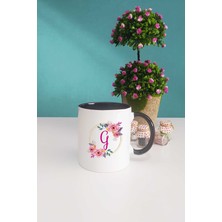 Hedizu Çiçekli G Harfli Kupa Bardak Siyah