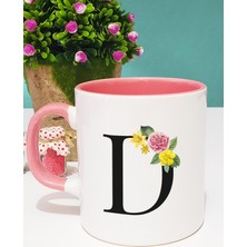 Hedizu Çiçekli Harf Tasarımlı D Kupa Bardak Pembe