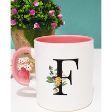 Hedizu Çiçekli Harf Tasarımlı F Kupa Bardak Pembe