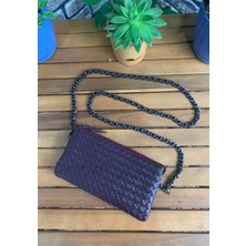 Guard El Örgüsü Küçük Boy Bordo Hakiki Deri Kadın Çantası