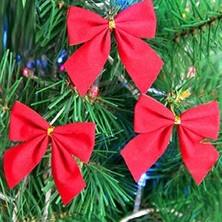 Kuzey Nole Ağacı Süsleri 12 Adet Kırmızı Fiyonk Süs Yılbaşı Ağacı Süsleri 6 cm Kırmızı Fiyonk Dekor Süs  Çam Ağacı Fiyonk Süs