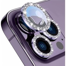 KVK Privacy Apple iPhone 14 Pro Max / 14 Pro Uyumlu Derin Mor Swarovski Taşlı Kamera Lensi Koruyucu