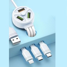 Filonline Şarj Kablosu Extended Data Cable 3 Plug & 3 USB Port 3.1A Mıcro, Iphone, Type-C Data Kablo