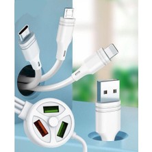 Filonline Şarj Kablosu Extended Data Cable 3 Plug & 3 USB Port 3.1A Mıcro, Iphone, Type-C Data Kablo