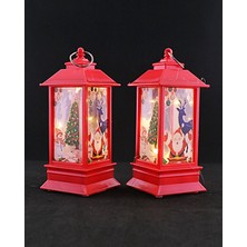 Hediye Filesi 2 Adet Noel Baba Yılbaşı Temalı LED Titreyen Mumlu Mini Fener Asma Kulplu Kırmızı