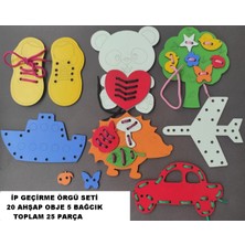 Trendy Toys Eğitici Ahşap Renkli Ip Geçirme Örgü Seti 25 Parça Montessori El Kası Geliştirme