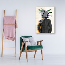 Haydi Dekor Beyaz Zeminde Modern Sanat Akımı Yeşil Yapraklı  Bitki Adam Cam Tablo