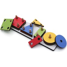 Visal Toys Ahşap Eğitici Oyuncak 4'lü Uzun Geometrik Şekil Lazerli