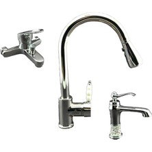 Pirima Menekşe Tip Mutfak Eviye Bataryası 3'lü Set Eviye Lavabo Banyo Bataryası