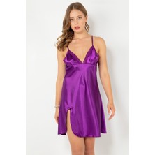 Miorre Dantelli Yırtmaçlı Saten Gecelik