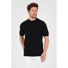 Cool Tarz Siyah Erkek Yuvarlak Yaka Desenli Örme T-Shirt