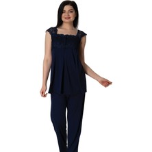 Puerpera Effort Kadın Lacivert Kısa Kollu Lohusa Hamile Pijama Takımı 2303