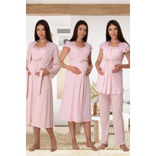Puerpera Effortt Kadın Hamile Lohusa Gecelik Sabahlık ve Pijama Takımı 4'lü Set 6016