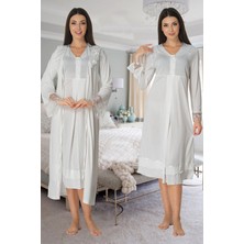 Puerpera Effort Kadın Ekru Lohusa Hamile Gecelik Sabahlık 2'li Set 2425