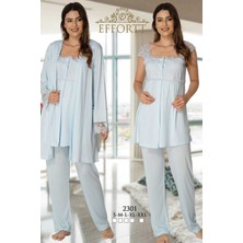 Puerpera Effort Kadın Mavi Hamile Lohusa Sabahlıklı Pijama Takımı 2301