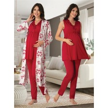 Puerpera Effort Kadın Vişne Lohusa Hamile Sabahlıklı Pijama Takımı 8034