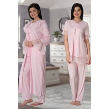 Puerpera Effort Kadın Pembe Lohusa Hamile Sabahlıklı Pijama Takımı 5044