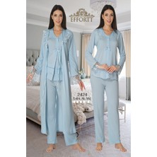 Puerpera Effort Kadın Mavi Uzun Kollu Lohusa Hamile Pijama Takımı Sabahlık 2424
