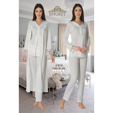 Puerpera Effort Kadın Ekru Uzun Kollu Lohusa Hamile Pijama Takımı Sabahlık 2424