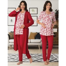 Puerpera Kadın Vişne Lohusa Hamile Sabahlıklı Pijama Takımı 8014