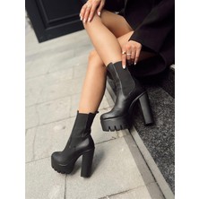 BeBeQ Brown Siyah Platform Tabanlı Topuklu Kadın Bot